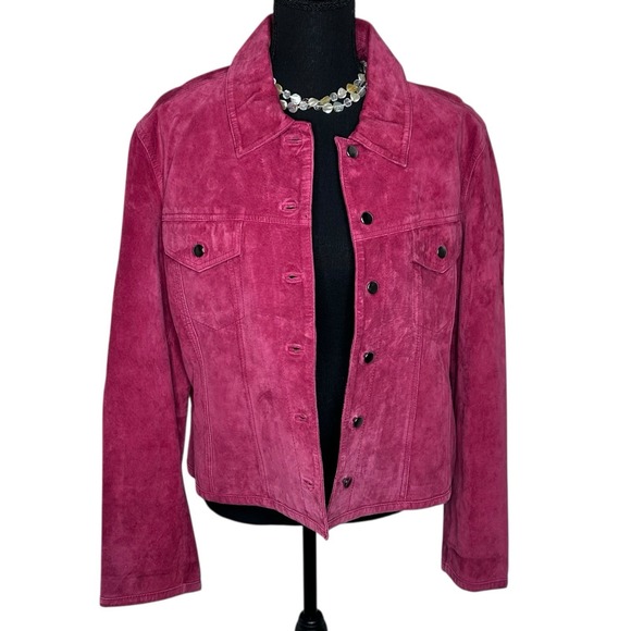 BERNARDO Womens XL Red Suede Leather Jacket Designer Boho Chic Retro‎ Coat - Picture 1 of 7